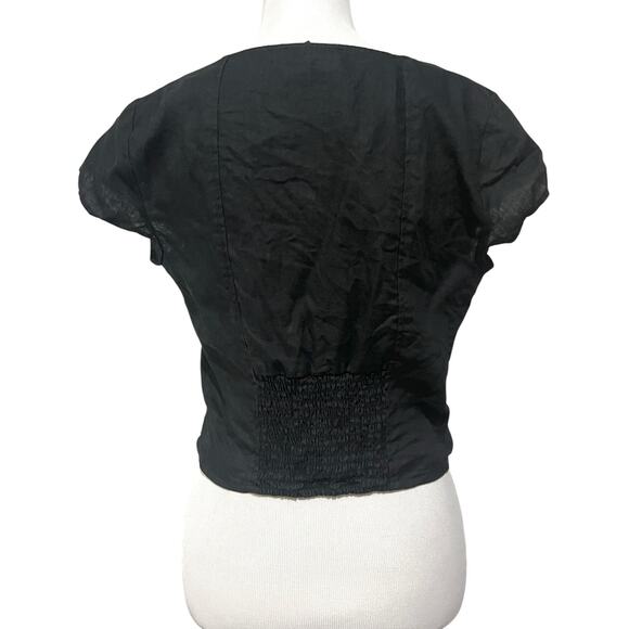 House of Harlow 1960 Linen Top Black Square Neck Short Sleeve Women’s Medium - Picture 6 of 9